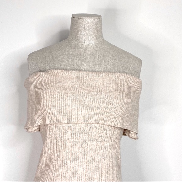 BB Dakota Camel Tan Off-Shoulder Popover Rib Knit Sweater Mini Dress XSmall - Picture 3 of 11